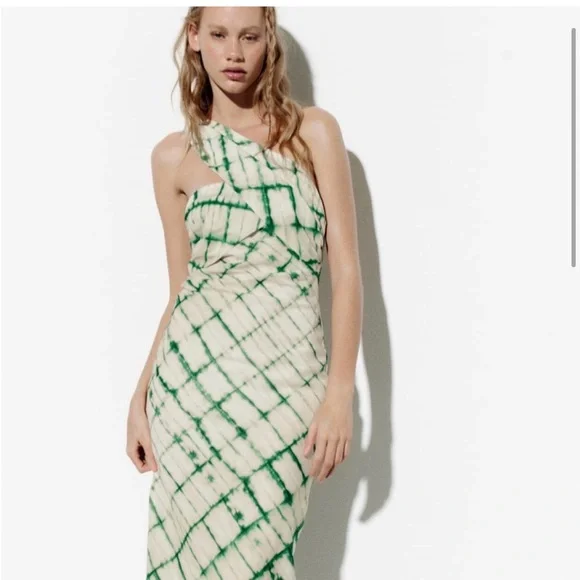 ZARA NWT Elegant Green and White Women's Dress - Picture 2 of 11